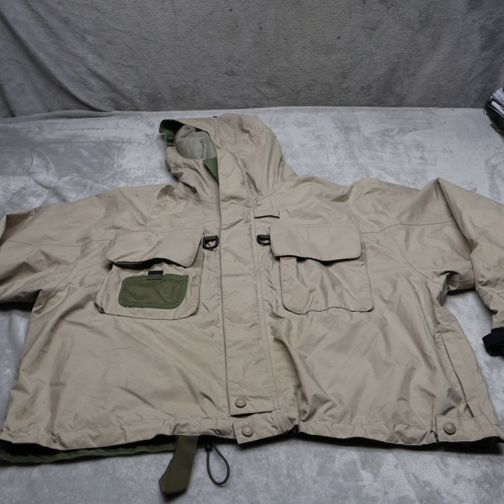 Cabelas Jacket Mens XL Beige Utility Multi Pocket Hooded Outdoor Hiking Gorpcore